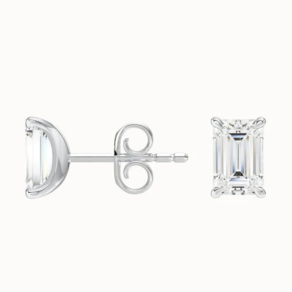 Emerald Cut Moissanite Diamond Stud Earrings