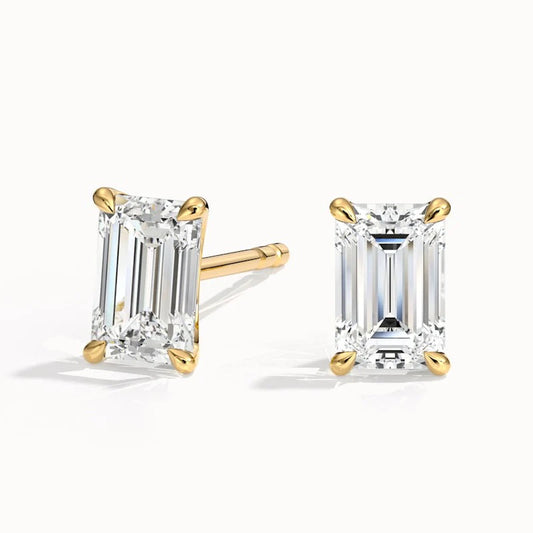Emerald Cut Moissanite Diamond Stud Earrings