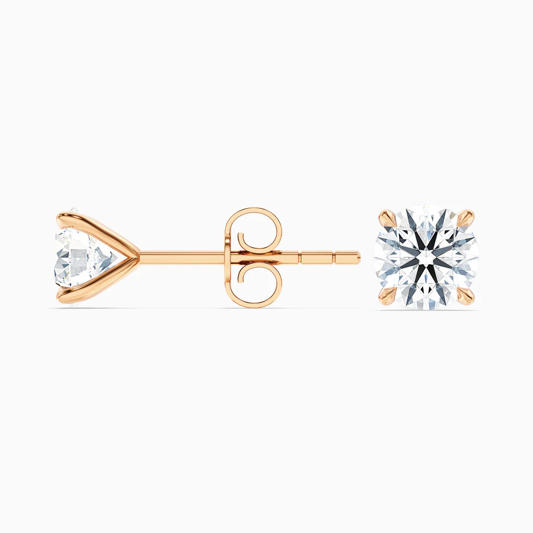 4 Claws Round Lab Grown Diamond Stud Earrings