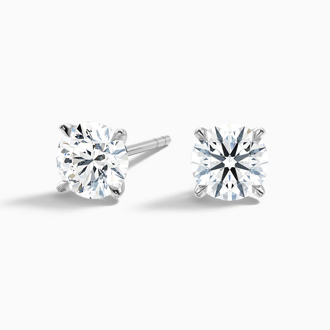 4 Claws Round Lab Grown Diamond Stud Earrings