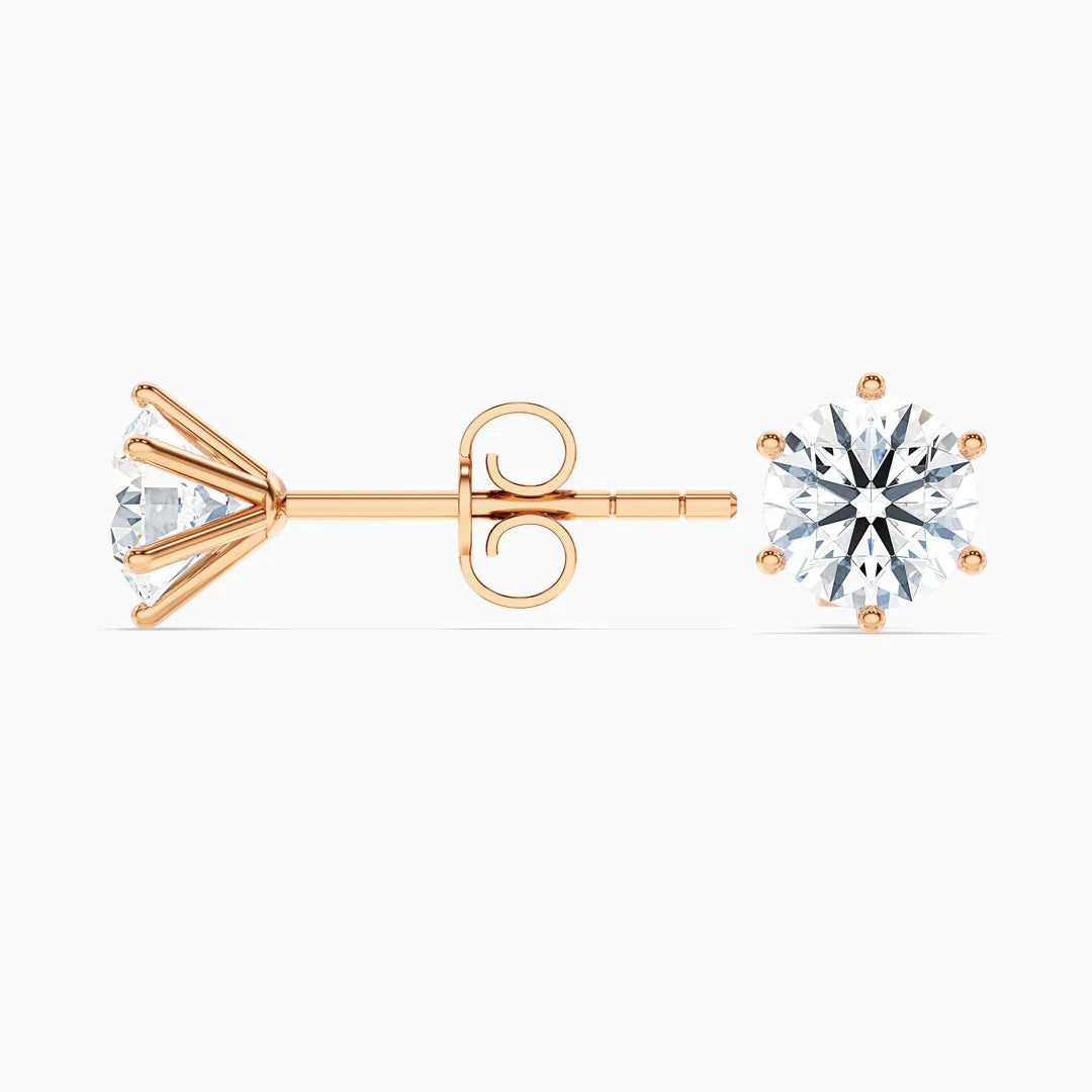 6 Claws Round Lab Grown Diamond Stud Earrings