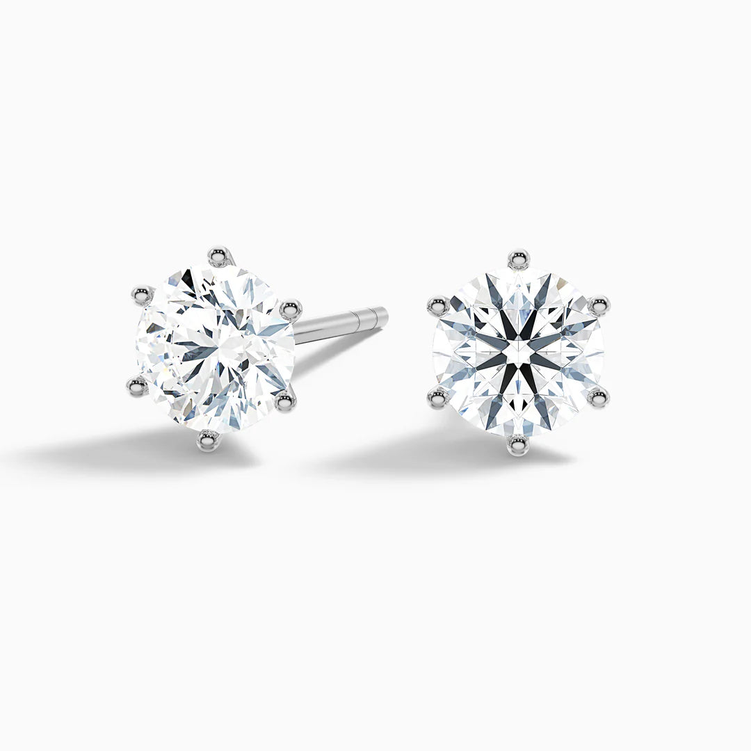 6 Claws Round Lab Grown Diamond Stud Earrings