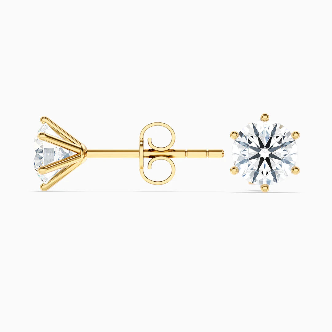 6 Claws Round Lab Grown Diamond Stud Earrings