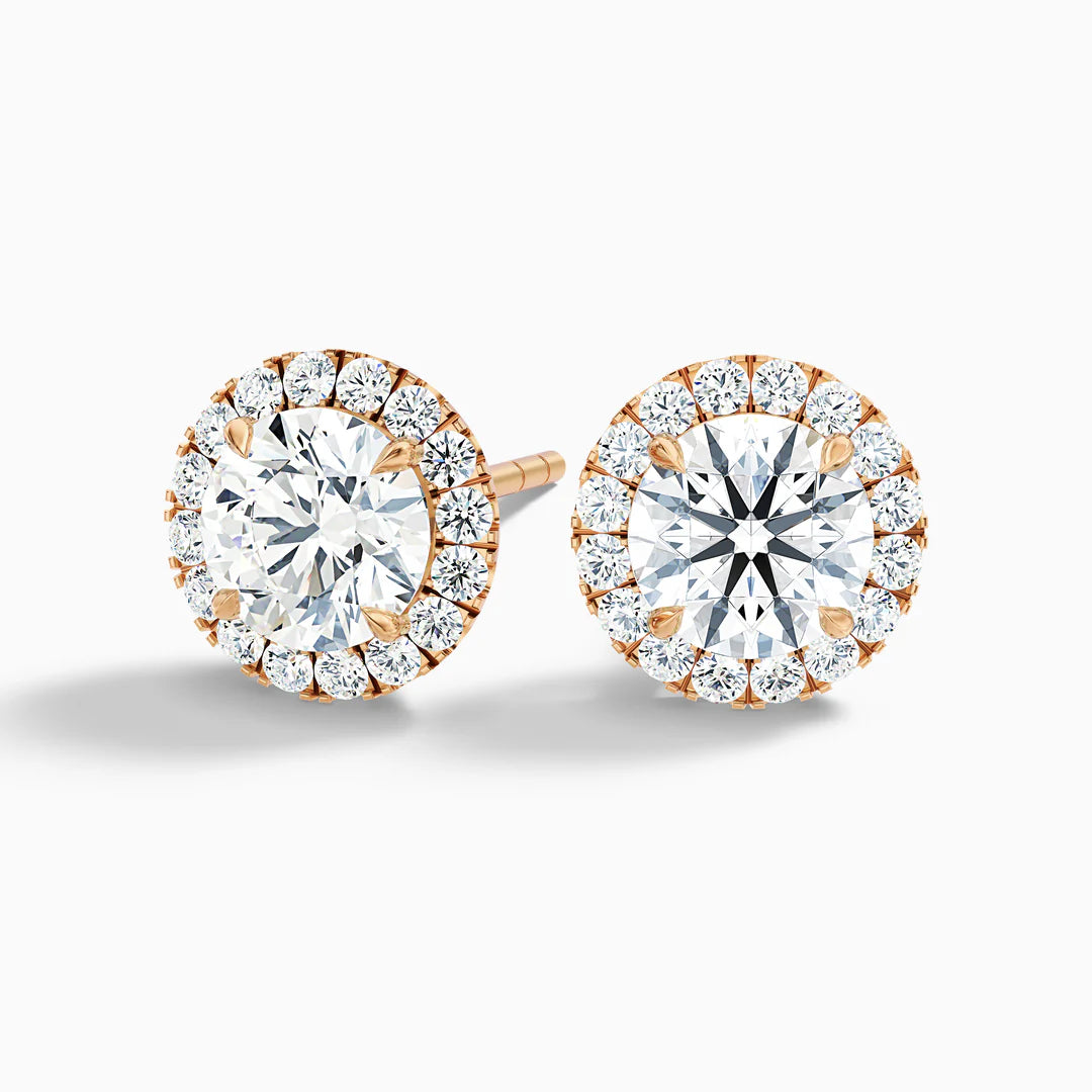 Round Halo Moissanite Diamond Stud Earrings