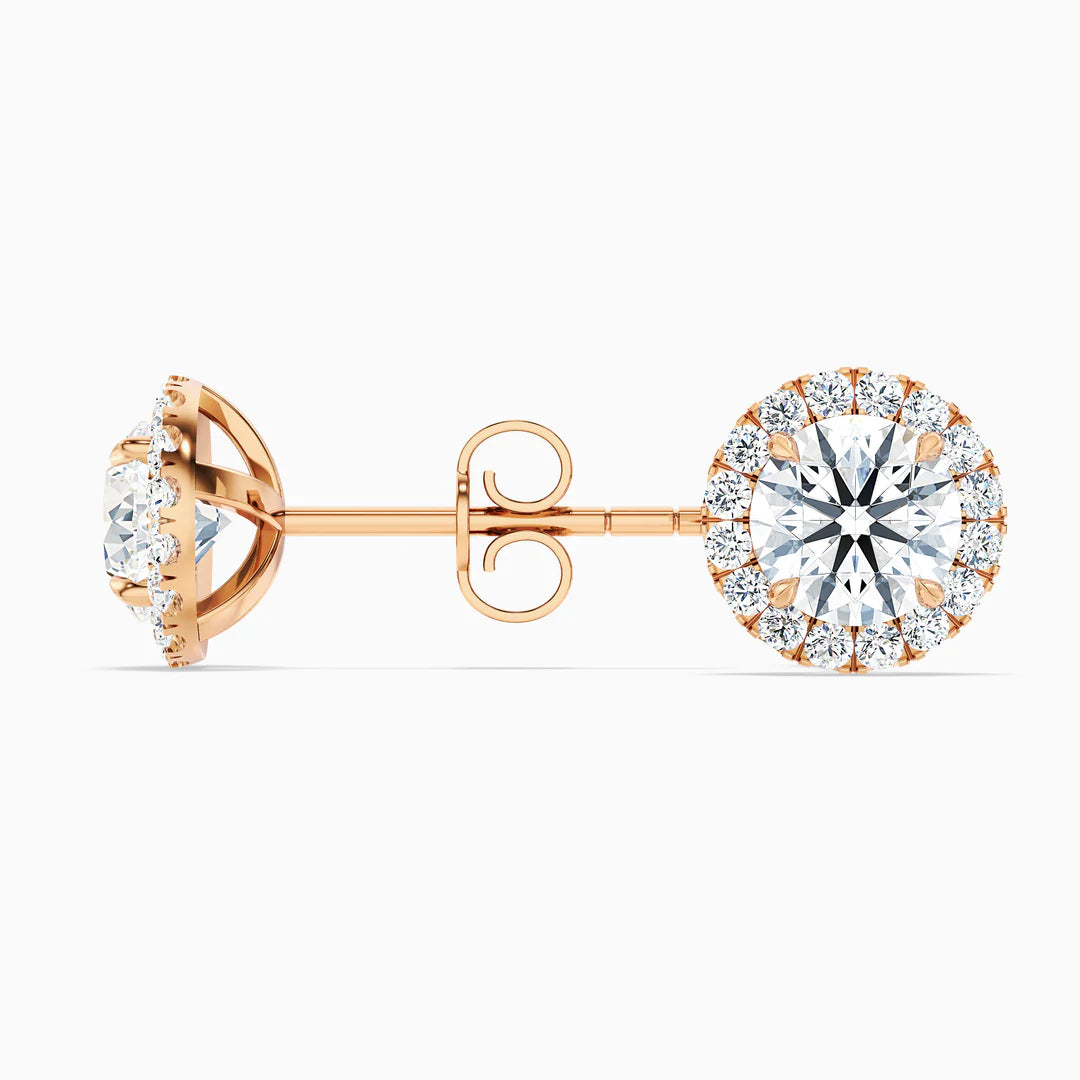 Round Halo Moissanite Diamond Stud Earrings