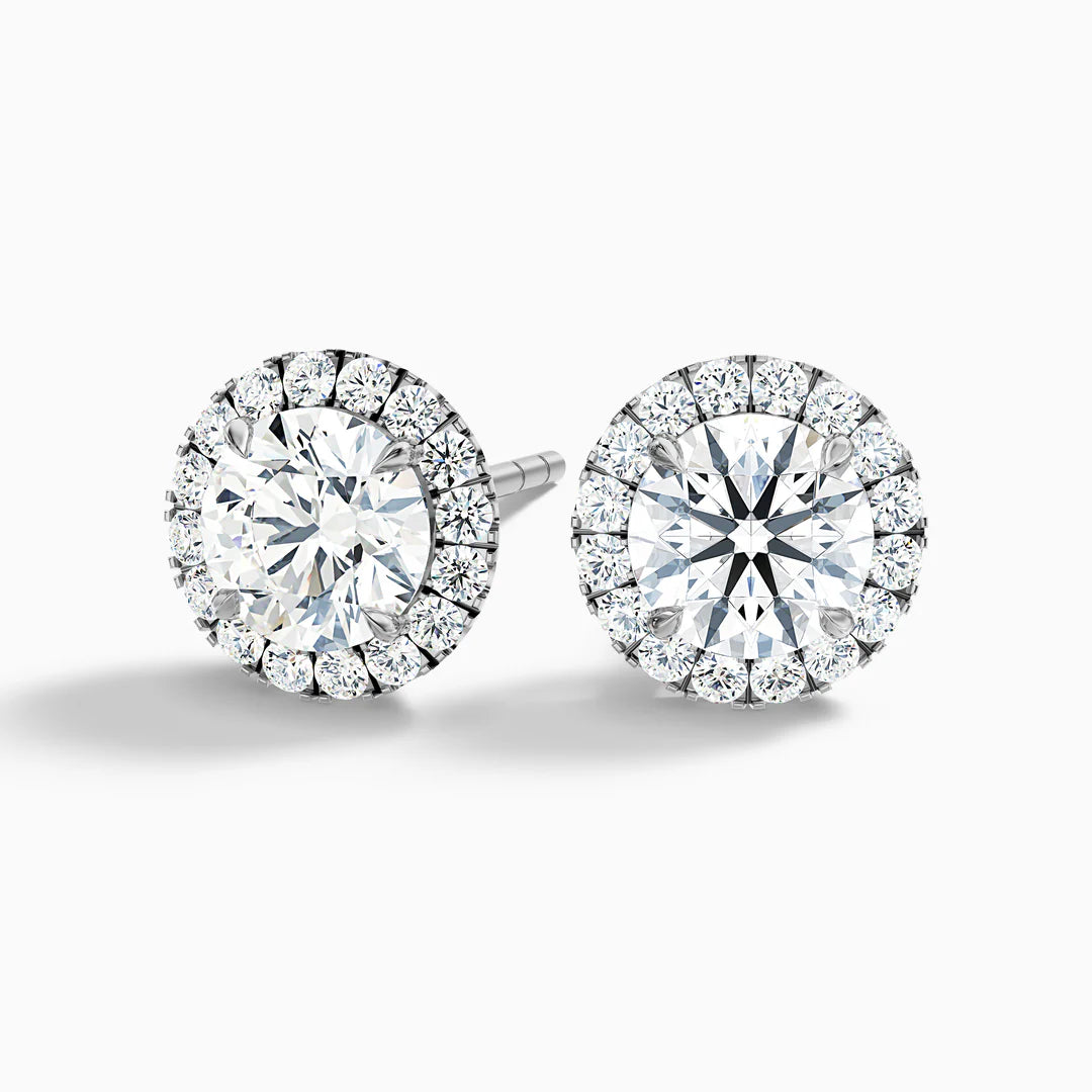 Round Halo Moissanite Diamond Stud Earrings
