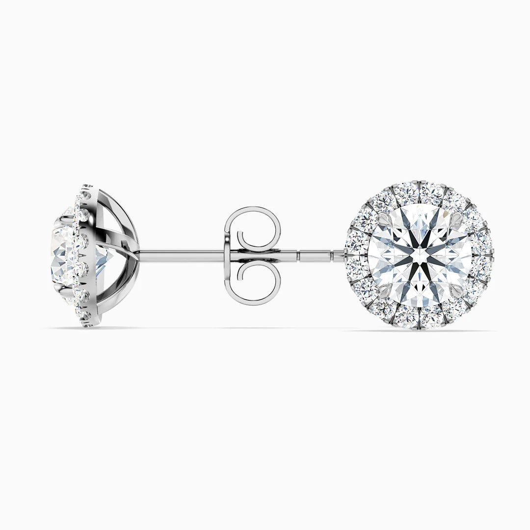 Round Halo Moissanite Diamond Stud Earrings
