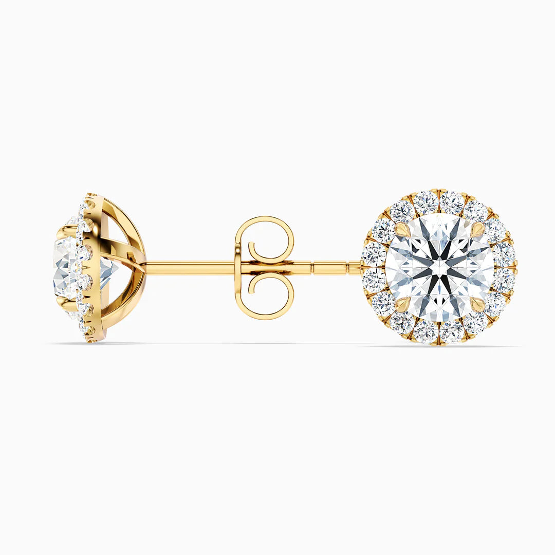 Round Halo Moissanite Diamond Stud Earrings