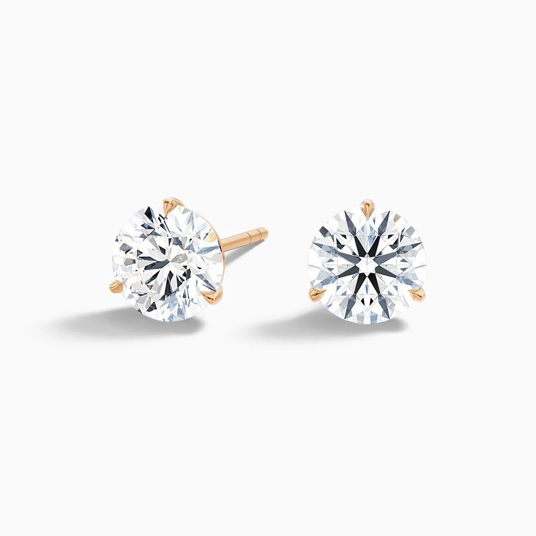 3 Prong Martini Round Lab Grown Diamond Stud Earrings