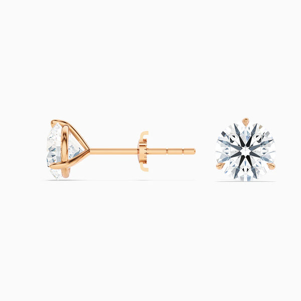 3 Prong Martini Round Lab Grown Diamond Stud Earrings