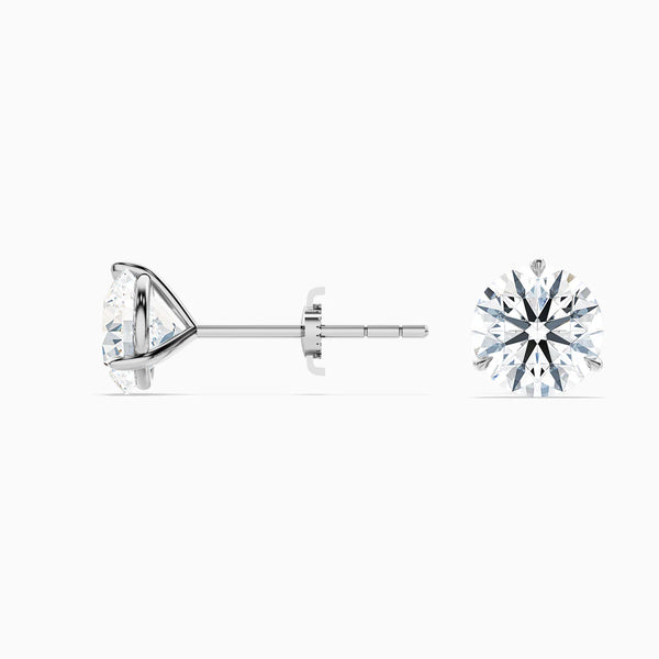 3 Prong Martini Round Lab Grown Diamond Stud Earrings