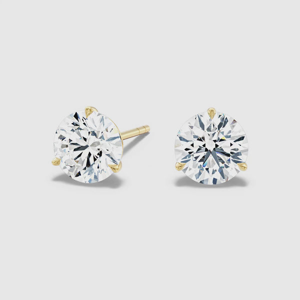 3 Prong Martini Round Lab Grown Diamond Stud Earrings